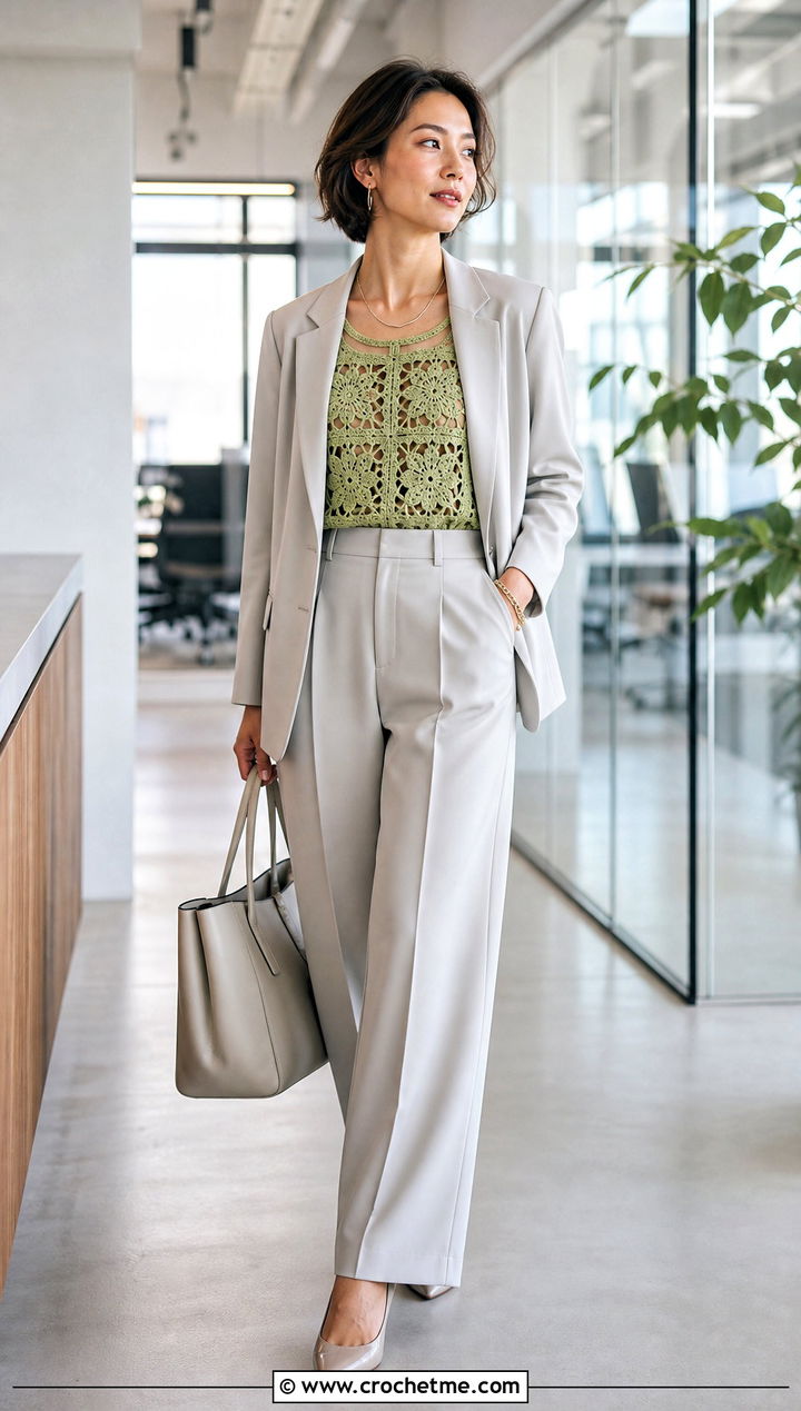 Floral Lace Granny Square Top With Matching Suiting - 20 Crochet Granny Square Tops For Women outfit ideas