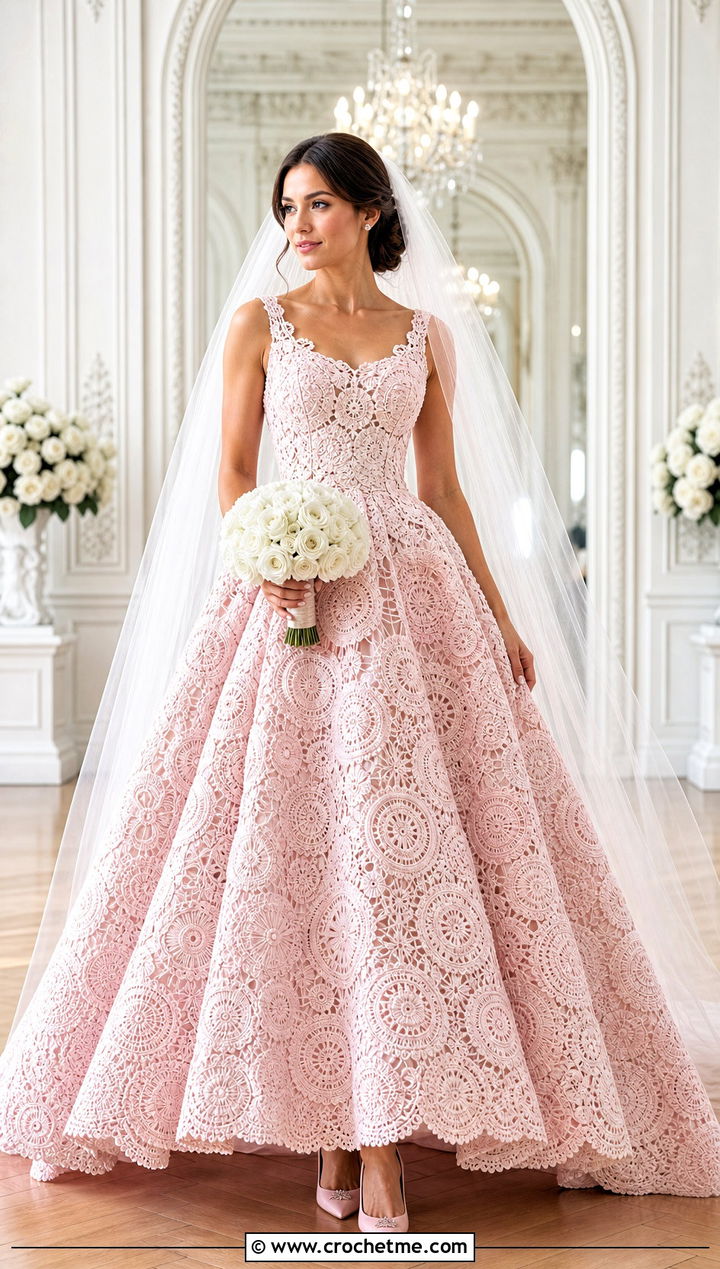 Floral Medallion Ball Gown Wedding Dress - 20 irish lace crochet wedding dress outfit ideas