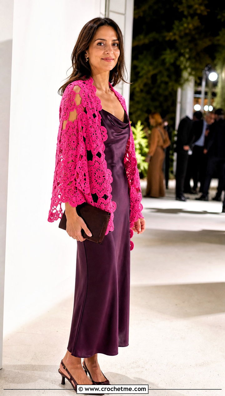 Floral Mesh Crochet Scarf With Slip Dress - 25 Mesh Crochet Scarf outfit ideas