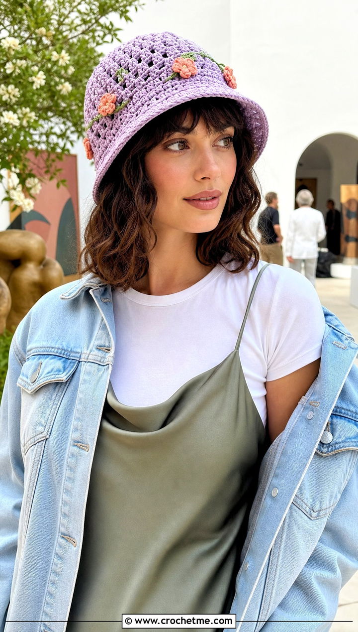 Floral Motif Crochet Cloche Hat With Slip Dress - 25 Cloche Crochet Hat outfit ideas