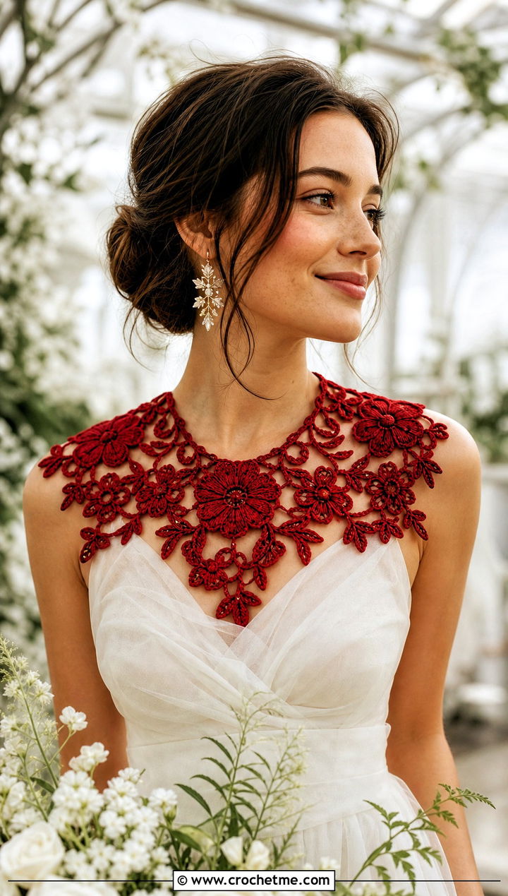 Floral Motif Crochet Collar With Organza Wedding Dress - 15 Crochet Collar For Wedding Dress outfit ideas