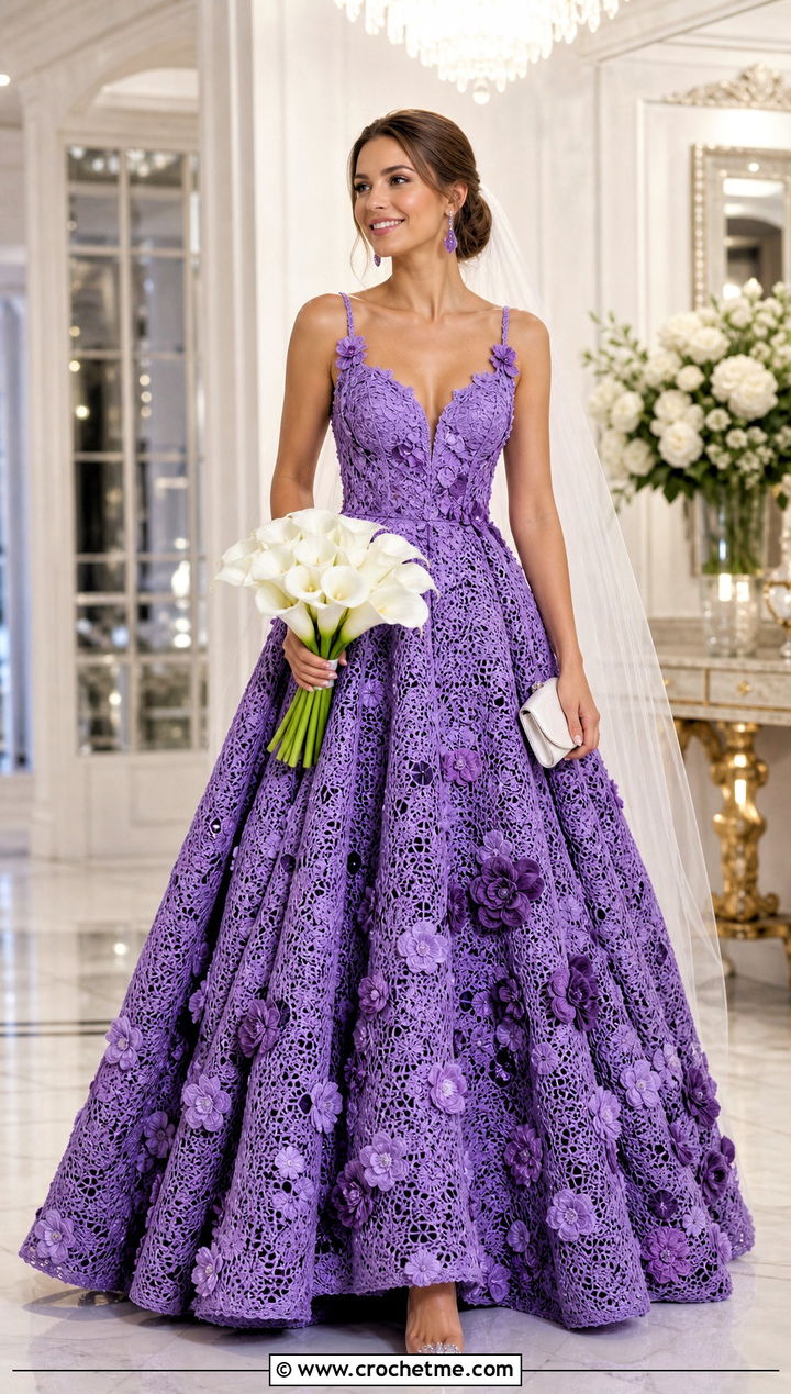 Floral Motif Crochet Lace Ball Gown - 30 crochet lace wedding dress outfit ideas