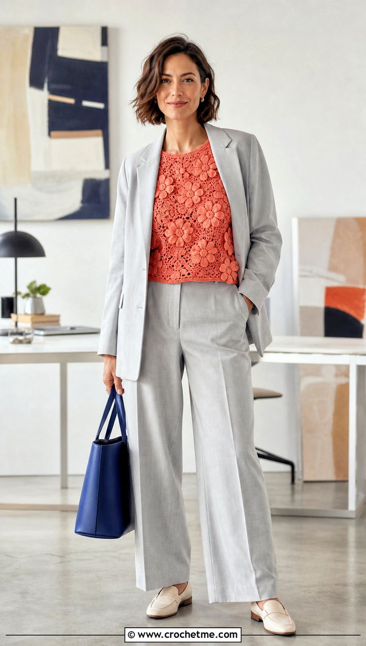 Floral Motif Crochet T Shirt With Relaxed Suit - 35 crochet t shirt outfit ideas