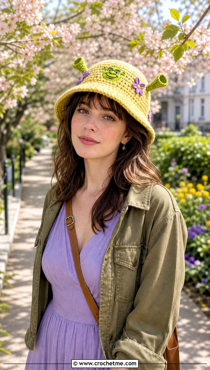 Floral Shrek Crochet Bucket Hat With Midi Dress And Boots - 25 shrek crochet bucket hat outfit ideas