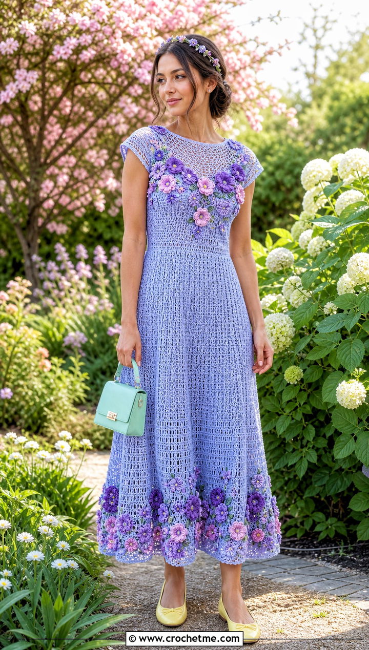Flower Applique Crochet Elsa Dress With Pastel Accessories - 30 crochet elsa dress outfit ideas
