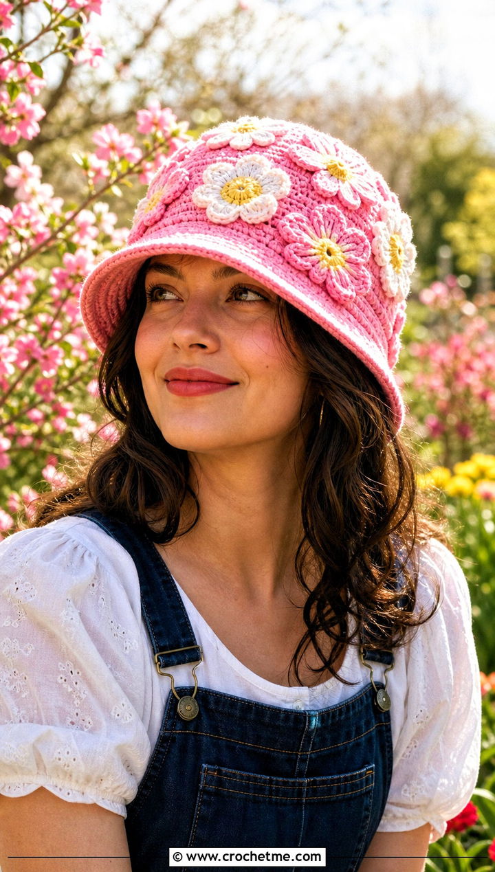 Flower Applique Crochet Golf Hat With Overalls And Mary Janes - 25 crochet golf hat outfit ideas