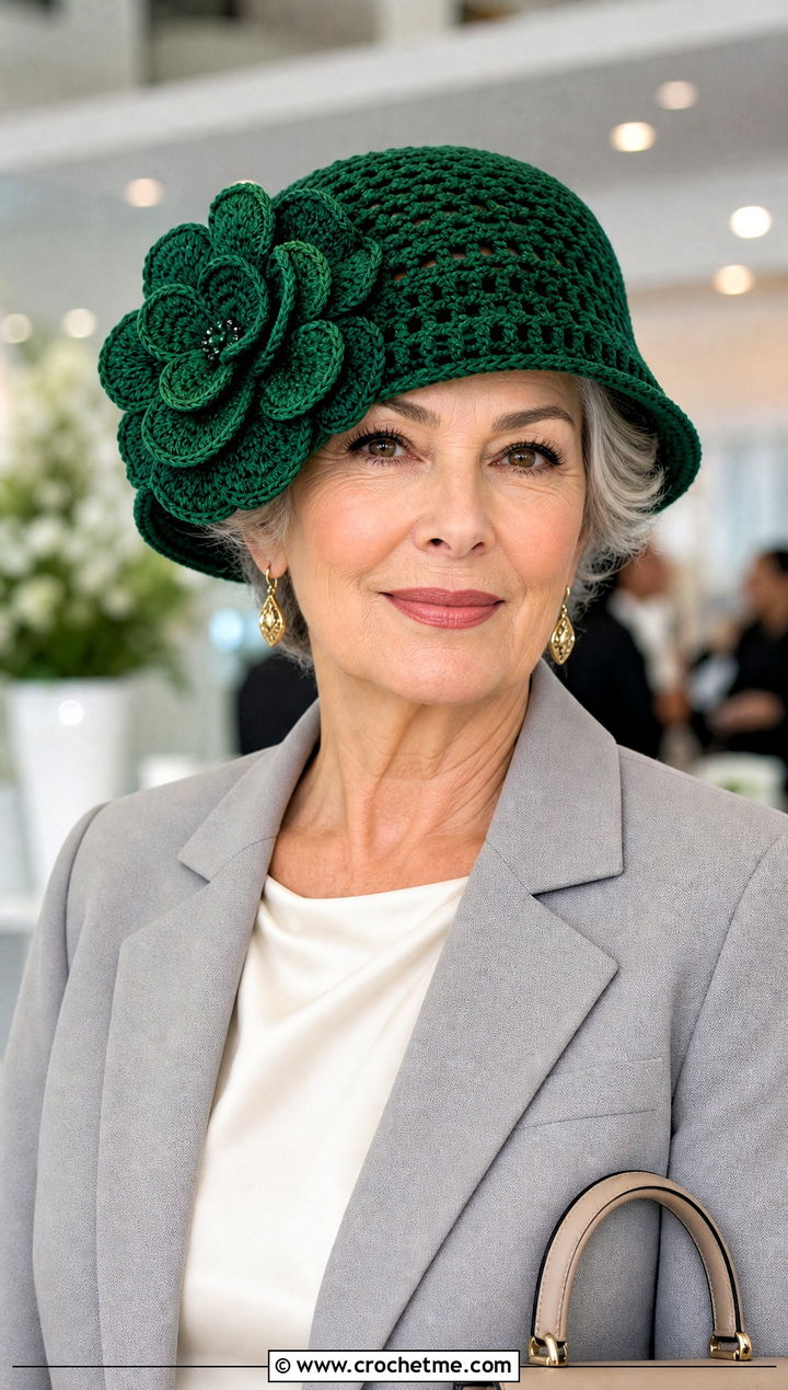Flower Applique Crochet Hat With Pantsuit - 25 Crochet Hat For Grandma outfit ideas