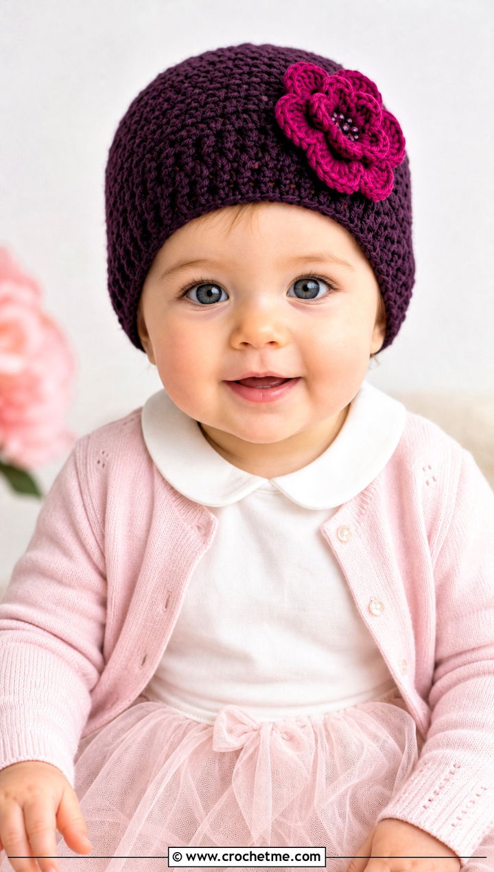 Flower Applique Crochet Hat With Tulle Skirt - 15 12 Month Crochet Hat outfit ideas