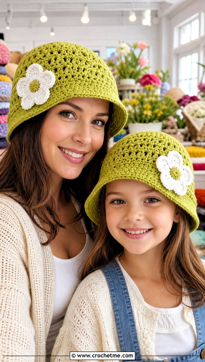 Flower Applique Crochet Hats With Cardigans - 25 Mommy And Me Crochet Hats outfit ideas
