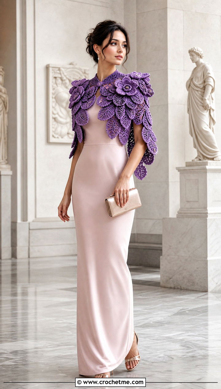 Flower Armor Crochet Capelet With Column Dress - 35 fantasy crochet clothes and outfit ideas