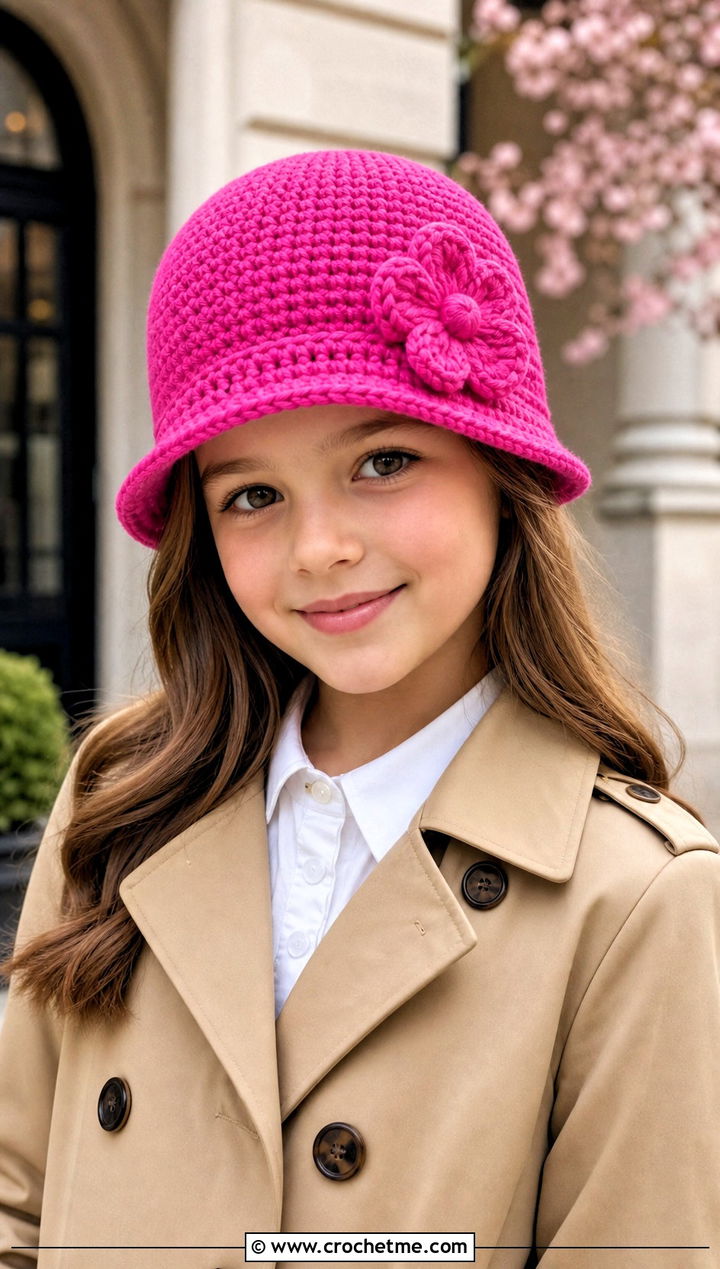 Flower Crochet Cloche Hat With Trench Coat - 15 Childs Crochet Hat outfit ideas