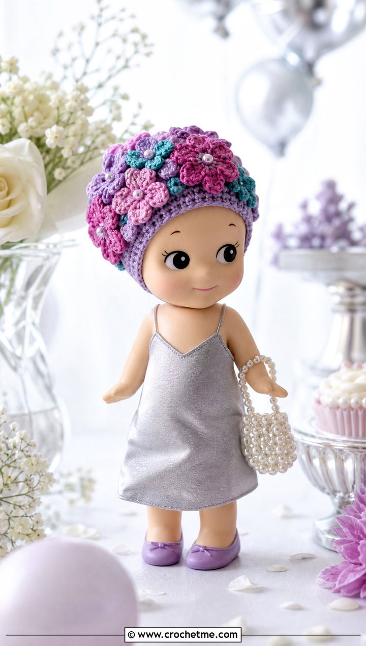 Flower Crown Sonny Angel Crochet Hat With Satin Dress - 30 sonny angel crochet hat outfit ideas