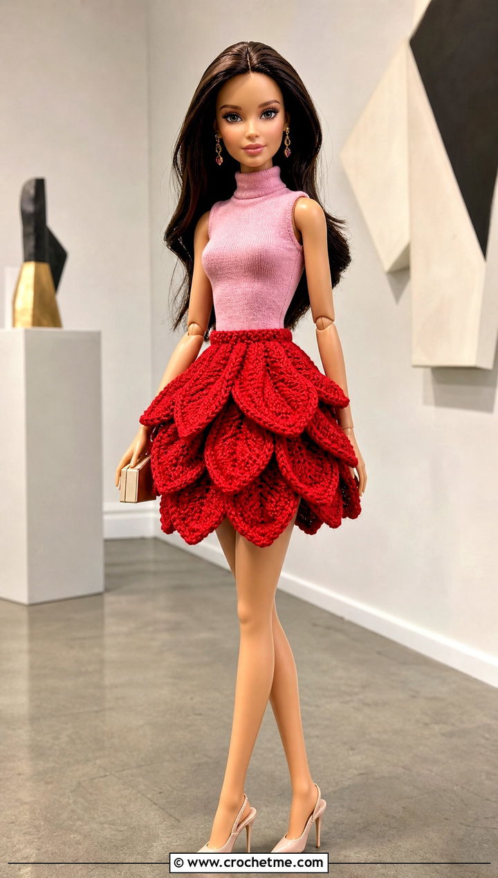 Flower Petal Doll Skirt With Fitted Turtleneck - 15 Crochet Doll Skirts outfit ideas