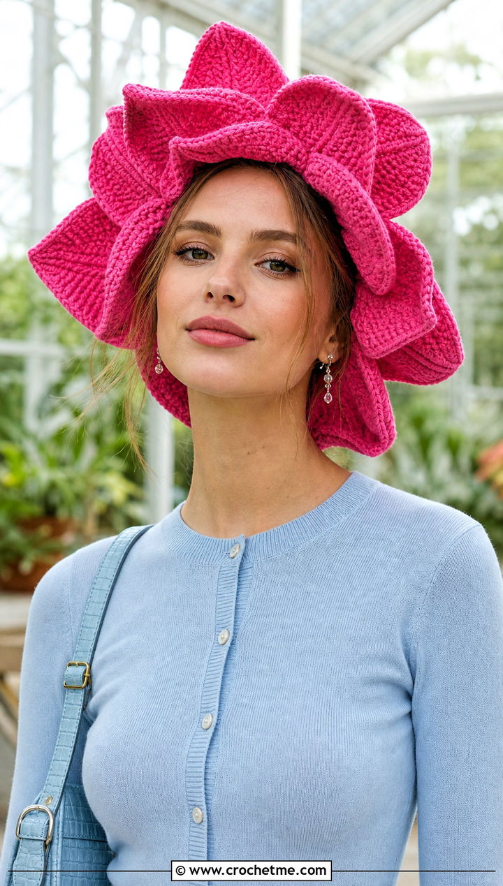 Flower Petal Fairy Hat With Cardigan And Midi Skirt - 20 Crochet Fairy Hat outfit ideas