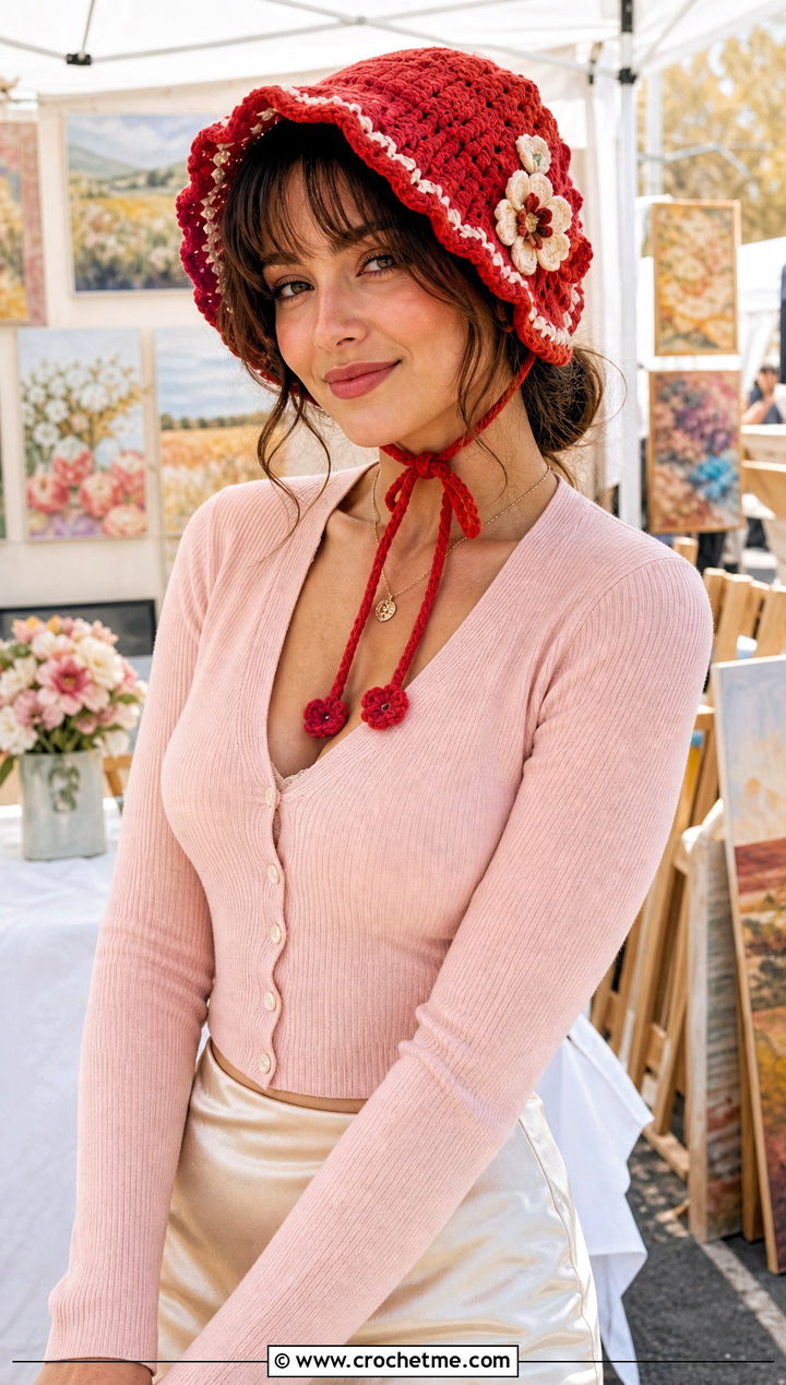 Flower Trimmed Crochet Scarecrow Bonnet With Cardigan And Slip Skirt - 30 crochet scarecrow hat outfit ideas