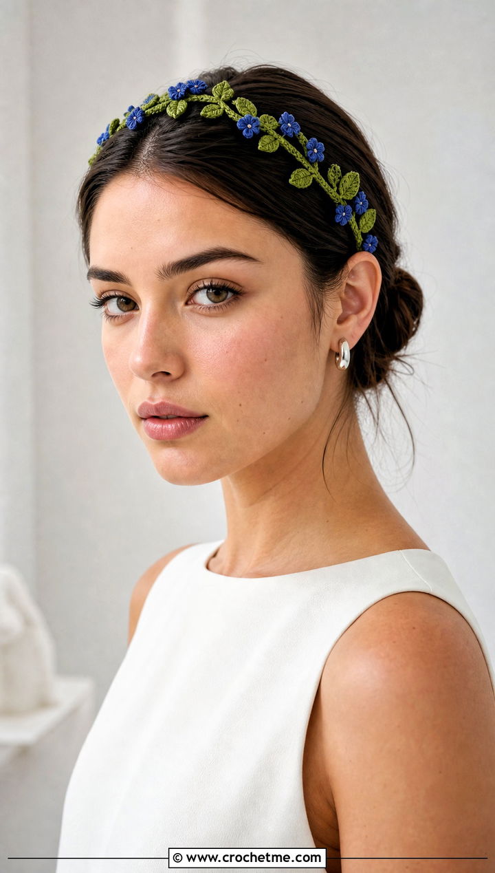 Flower Vine Headband With Minimalist Outfit - 15 crochet lovely flower headband outfit ideas