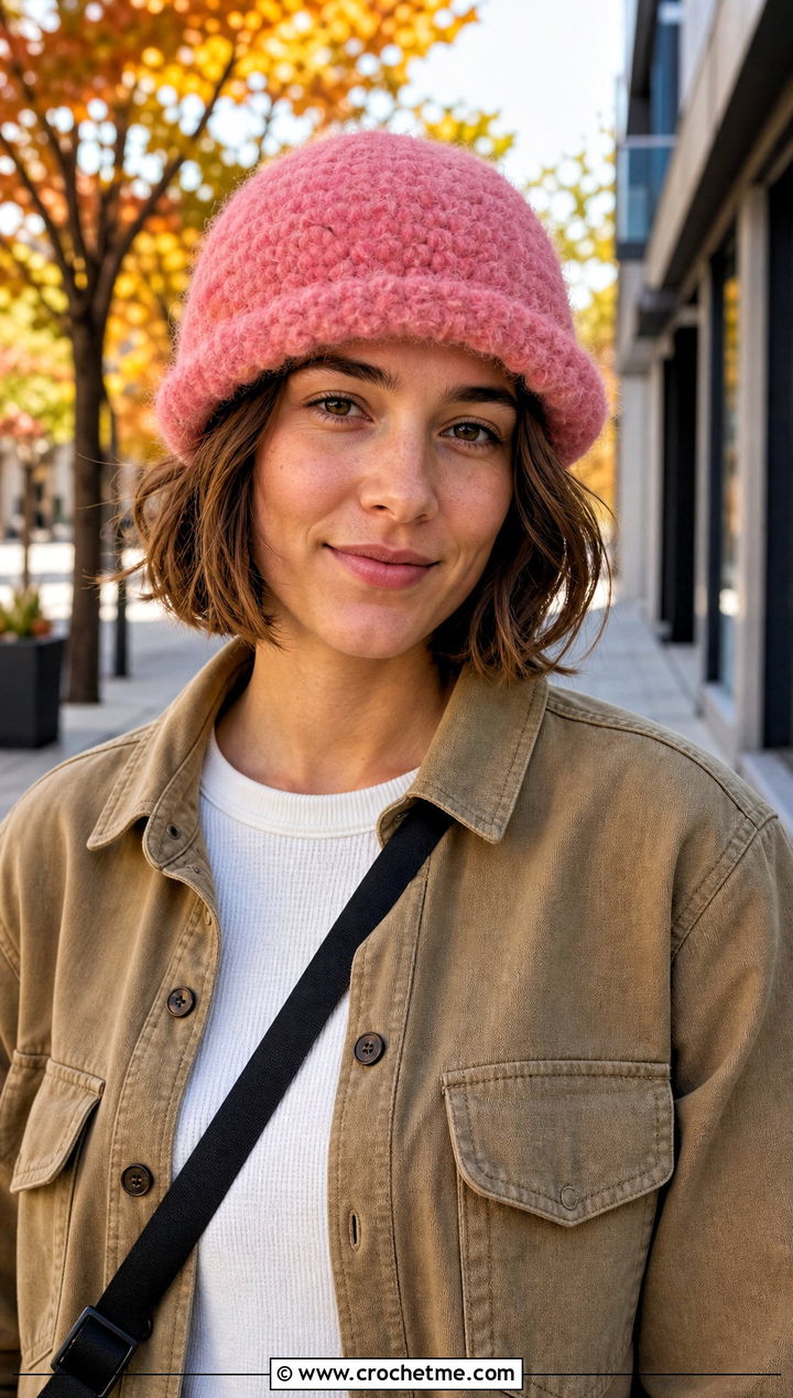 Fluffy Brimmed Beanie With Shacket And Black Jeans - 30 fluffy crochet beanie outfit ideas