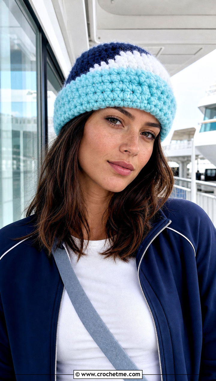 Fluffy Color Block Beanie With Track Jacket And Joggers - 30 fluffy crochet beanie outfit ideas