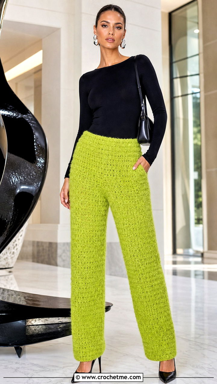 Fluffy Crochet Pants With Fitted Bodysuit - 30 fluffy crochet clothes and outfit ideas