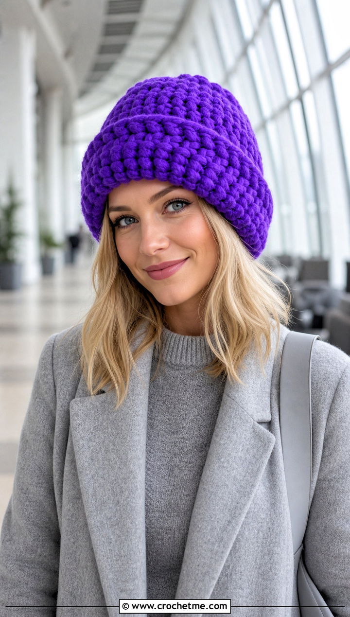Fluffy Oversized Chunky Beanie With Monochrome Knit Set - 30 fluffy crochet beanie outfit ideas