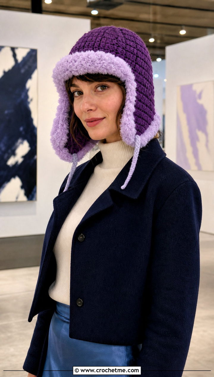 Fluffy Trim Crochet Aviator Hat With Satin Skirt - 30 crochet aviator hat outfit ideas