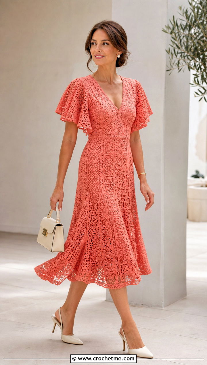 Flutter Sleeve Crochet Afternoon Dress With Slingback Heels - 20 1930S Crochet Dress outfit ideas