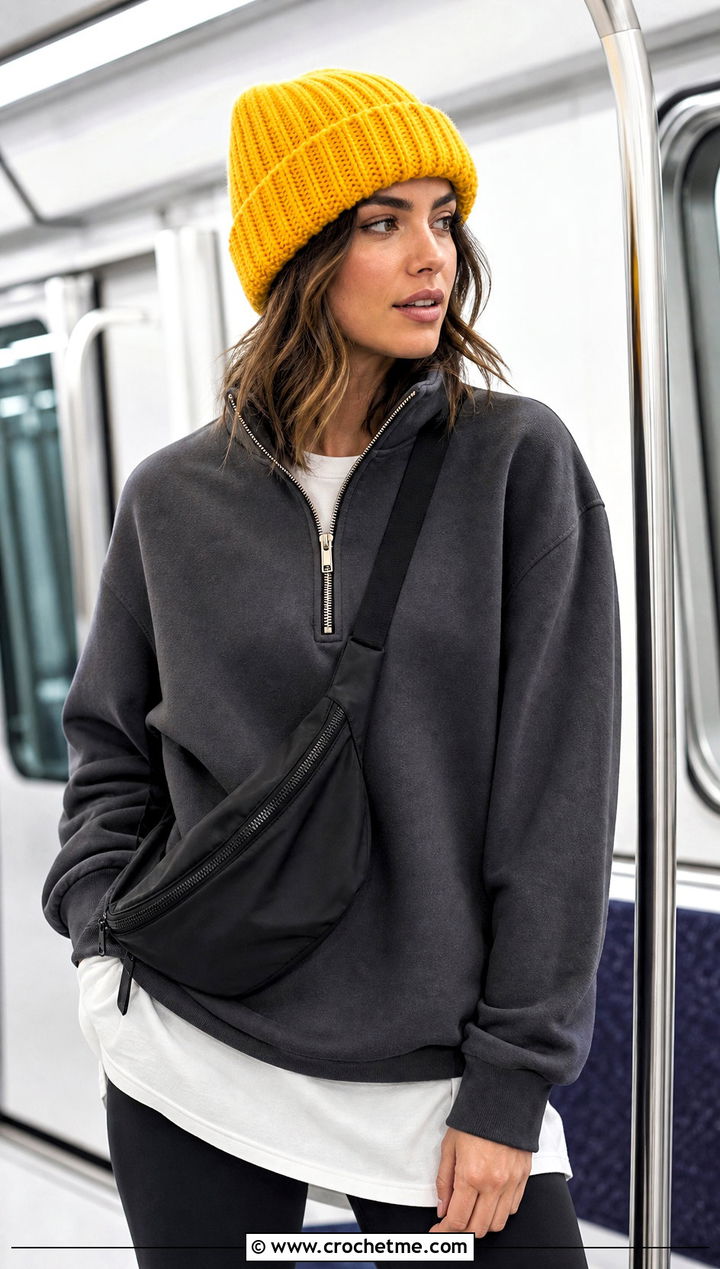 Fold Brim Short Row Beanie With Athleisure Set - 25 Crochet Short Rows Hat outfit ideas