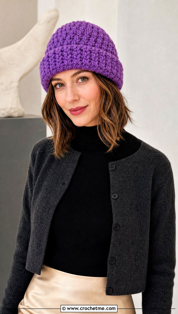 Fold Over Brim Alpine Stitch Hat With Satin Skirt - 15 Alpine Stitch Crochet Hat outfit ideas