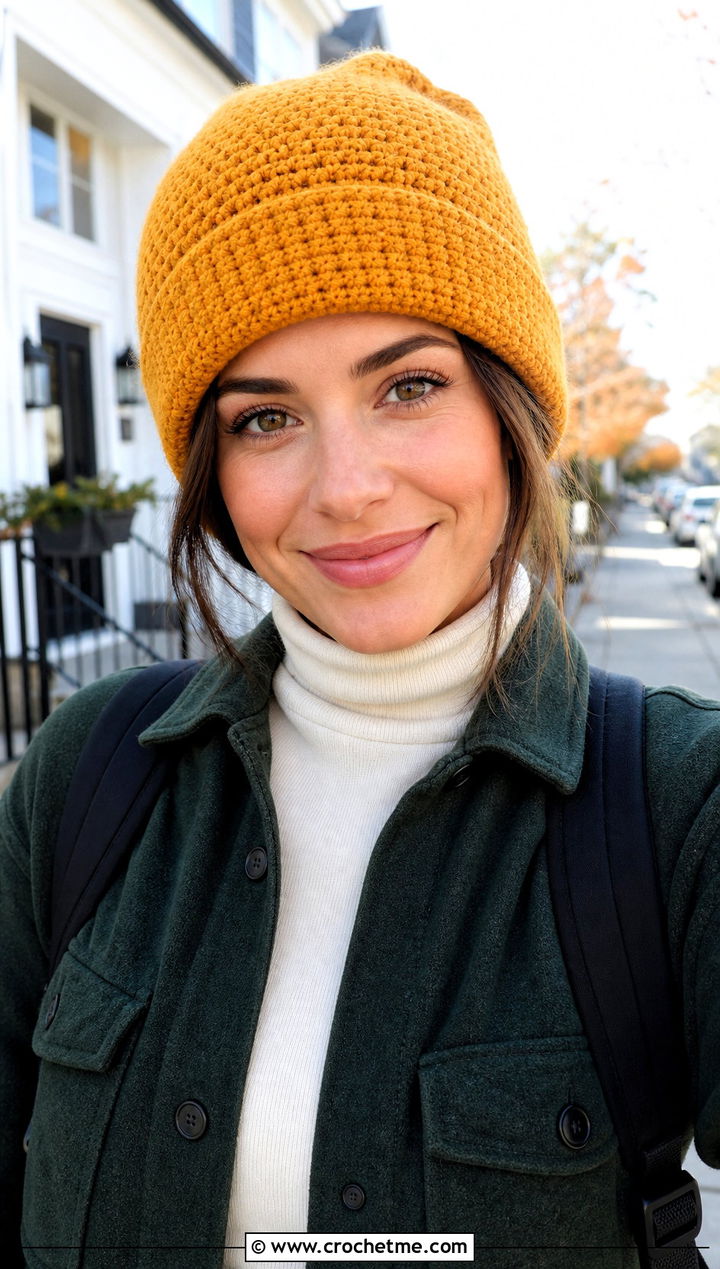 Fold Over Crochet Ski Hat With Shacket And Straight Jeans - 30 crochet ski hat outfit ideas