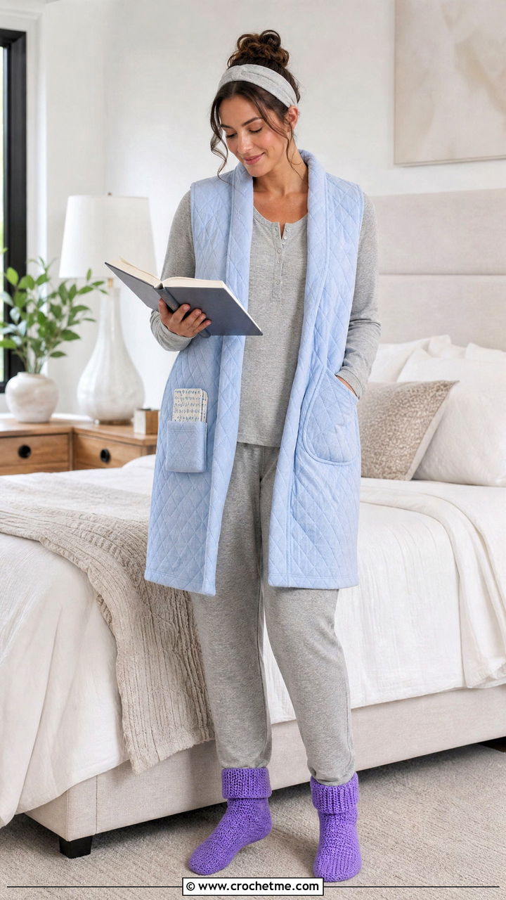 Fold Over Cuff Bed Socks With Henley Pajamas - 35 crochet bed socks outfit ideas