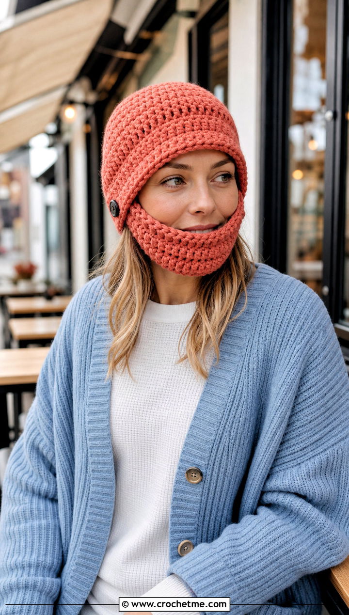 Foldaway Beard Crochet Hat With Cardigan - 25 Beard Crochet Hat outfit ideas