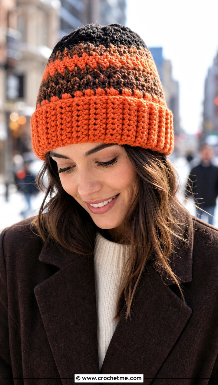 Folded Brim Clancy Crochet Beanie With Wool Coat And Straight Jeans - 30 clancy beanie crochet outfit ideas