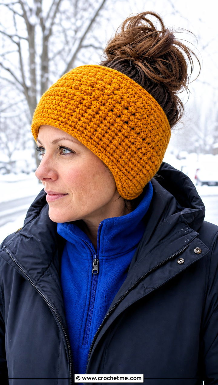 Folded Brim Messy Bun Crochet Hat With Parka - 25 messy bun crochet hat with hair tie outfit ideas