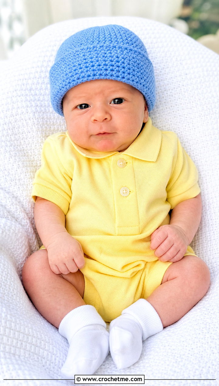 Foldover Cuff Crochet Beanie With Polo Romper - 25 premie crochet beanie outfit ideas