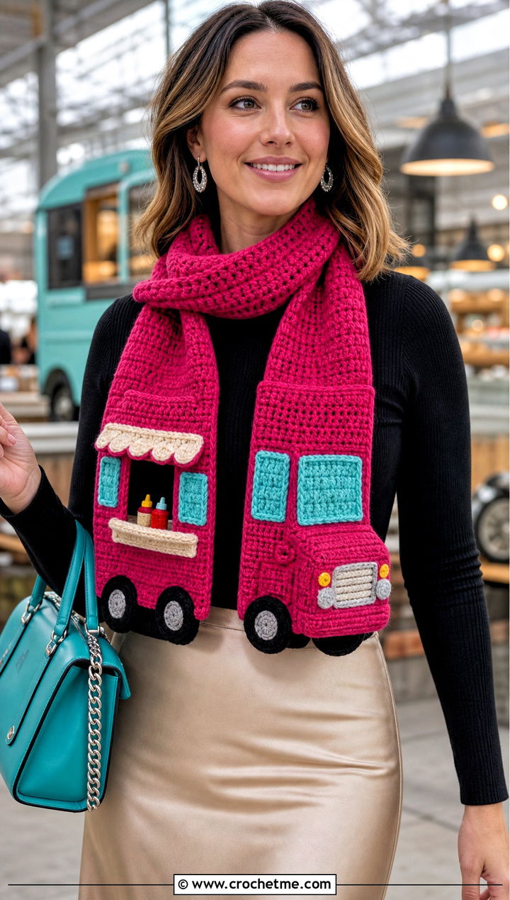 Food Truck Crochet Scarf With Satin Skirt - 20 Crochet Truck Scarf outfit ideas