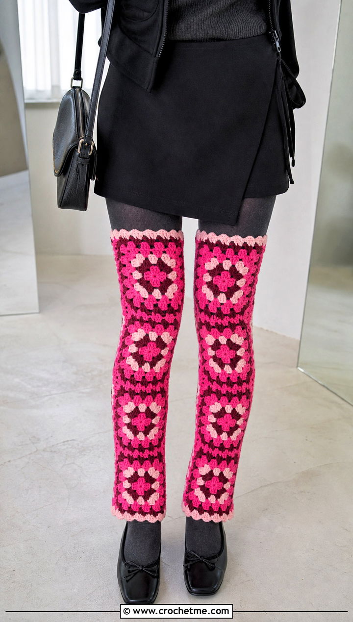 Footless Granny Square Thigh High Socks With Ballet Flats - 25 granny square thigh high socks outfit ideas
