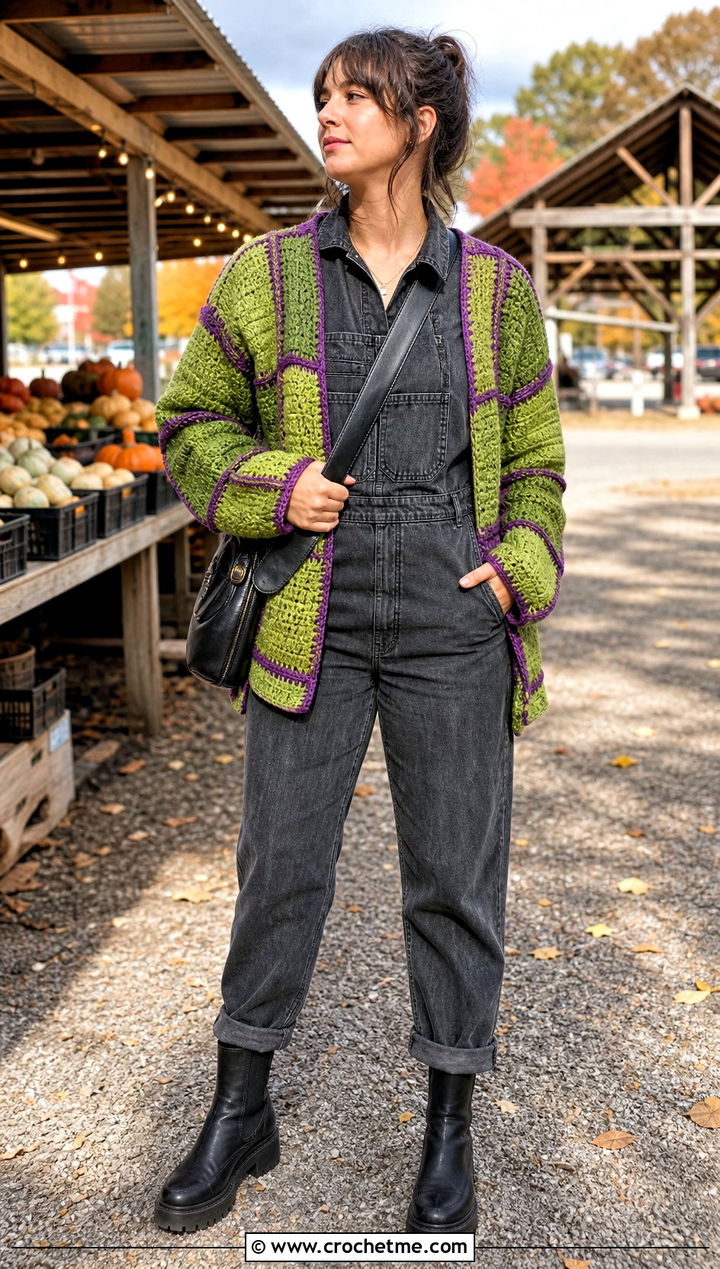 Frankenstein Patchwork Crochet Cardigan Outfit - 25 Crochet Halloween Clothes and outfit ideas