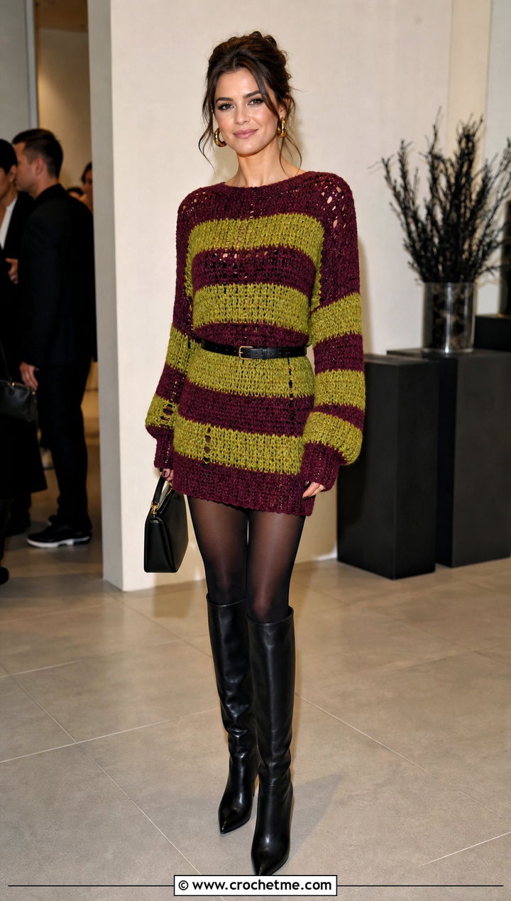 Freddy Krueger Crochet Sweater Dress With Knee High Boots - 30 crochet freddy krueger sweater outfit ideas