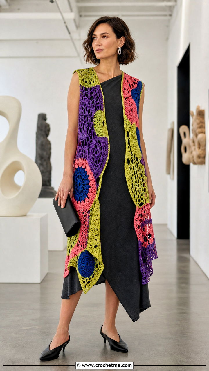 Freeform Crochet Long Vest With Asymmetrical Dress - 35 Crochet Long Vest outfit ideas
