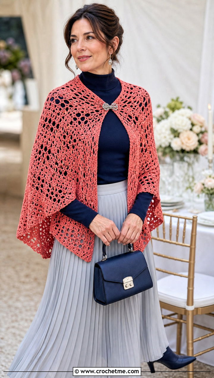 French Garden Filet Crochet Shawl With Pleated Midi Skirt - 15 french garden filet crochet shawl outfit ideas