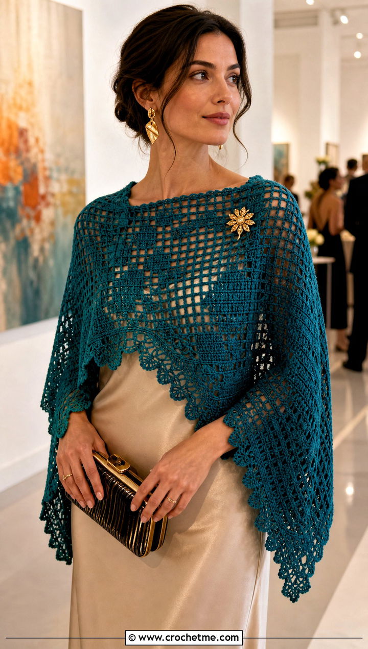 French Garden Filet Crochet Shawl With Satin Slip Dress - 15 french garden filet crochet shawl outfit ideas