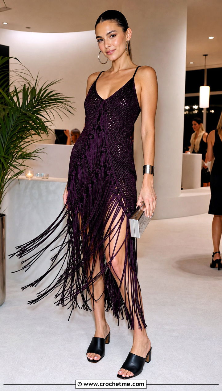 Fringe Crochet Dress With Minimal Leather Accessories - 30 crochet dress accessories outfit ideas