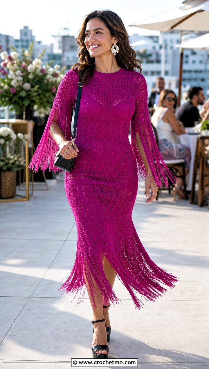 Fringe Crochet Dress With Platform Sandals - 30 crochet fancy dress outfit ideas