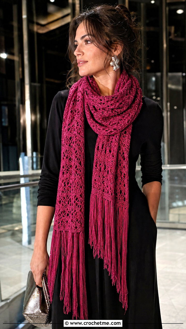 Fringe Crochet Scarf With Black Dress And Knee High Boots - 15 Vibrant Crochet Scarf outfit ideas