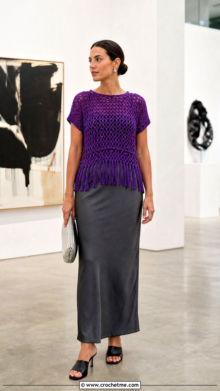 Fringe Crochet Top With Column Skirt - 35 crochet top ideas