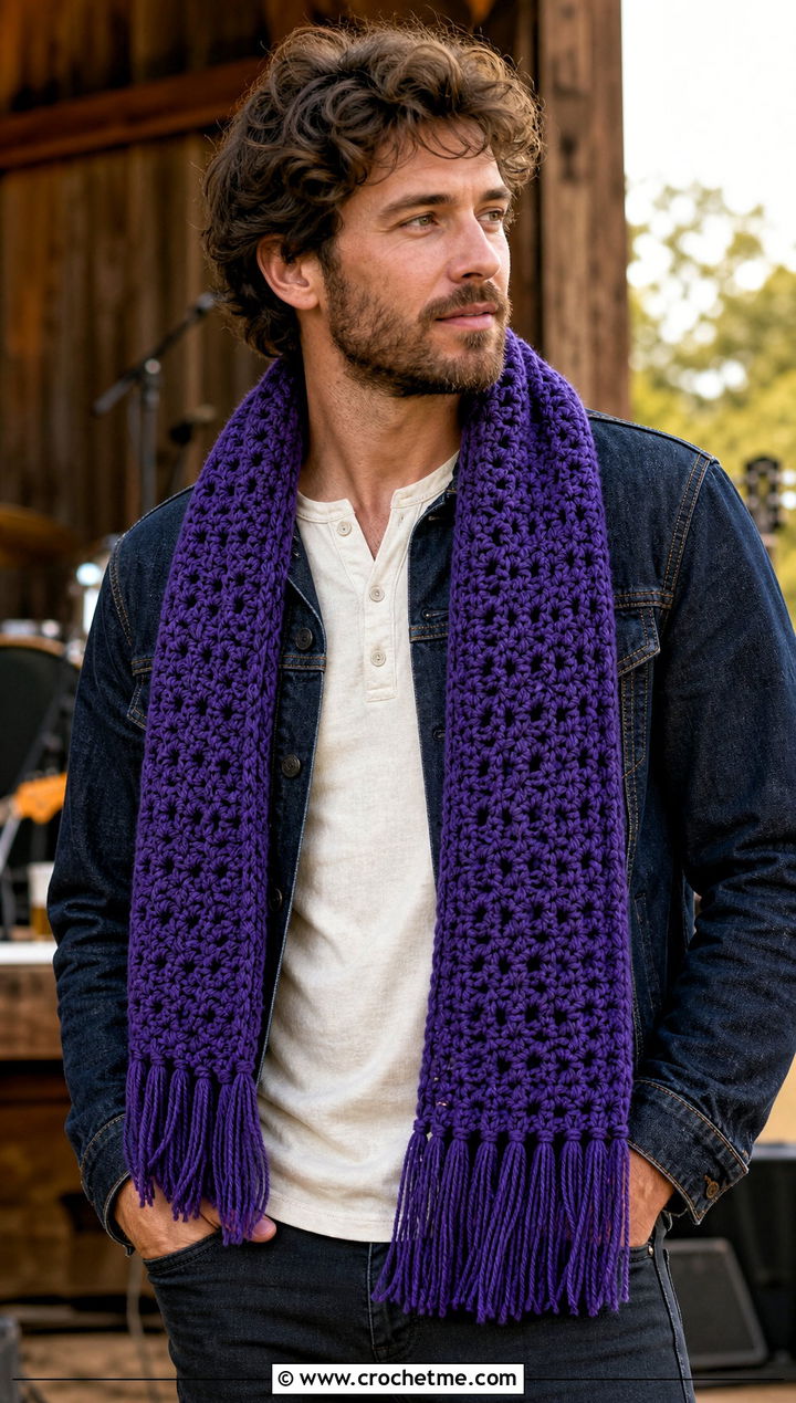 Fringed Crochet Scarf With Western Jacket - 30 crochet scarf ideas for men