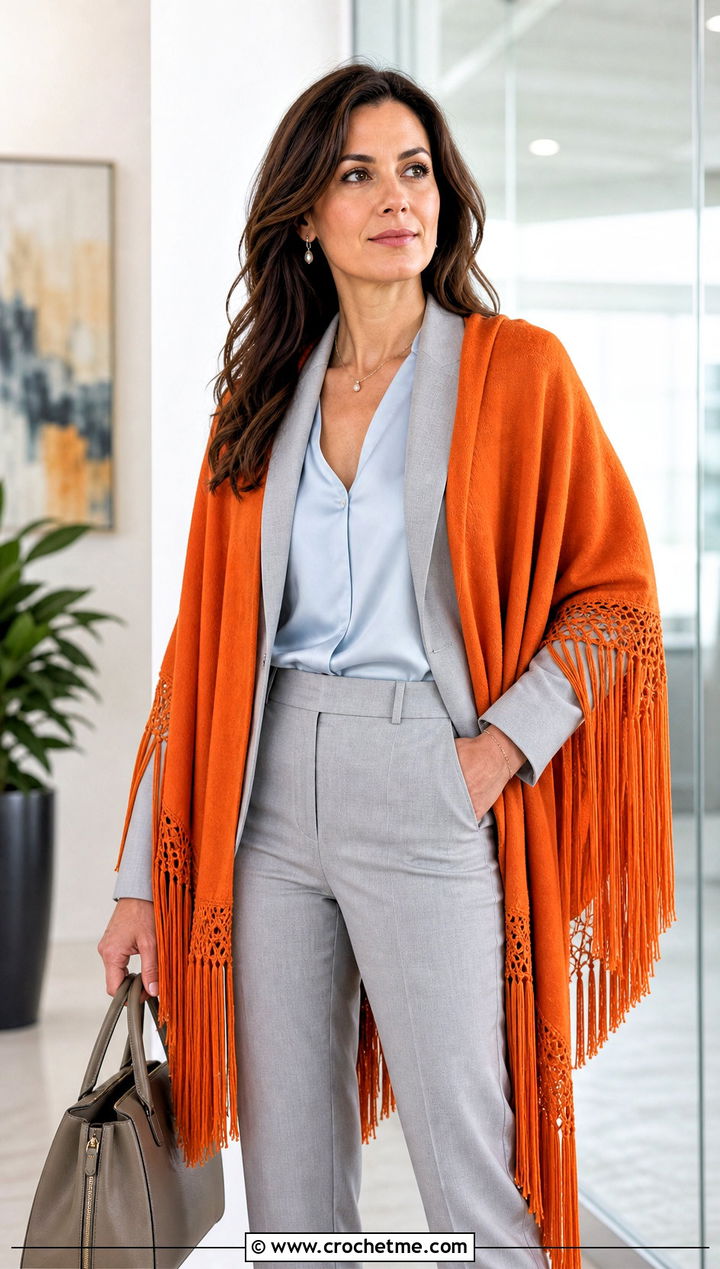 Fringed Prayer Shawl With Blazer And Trousers - 15 Crochet Prayer Shawl Amazing Grace outfit ideas