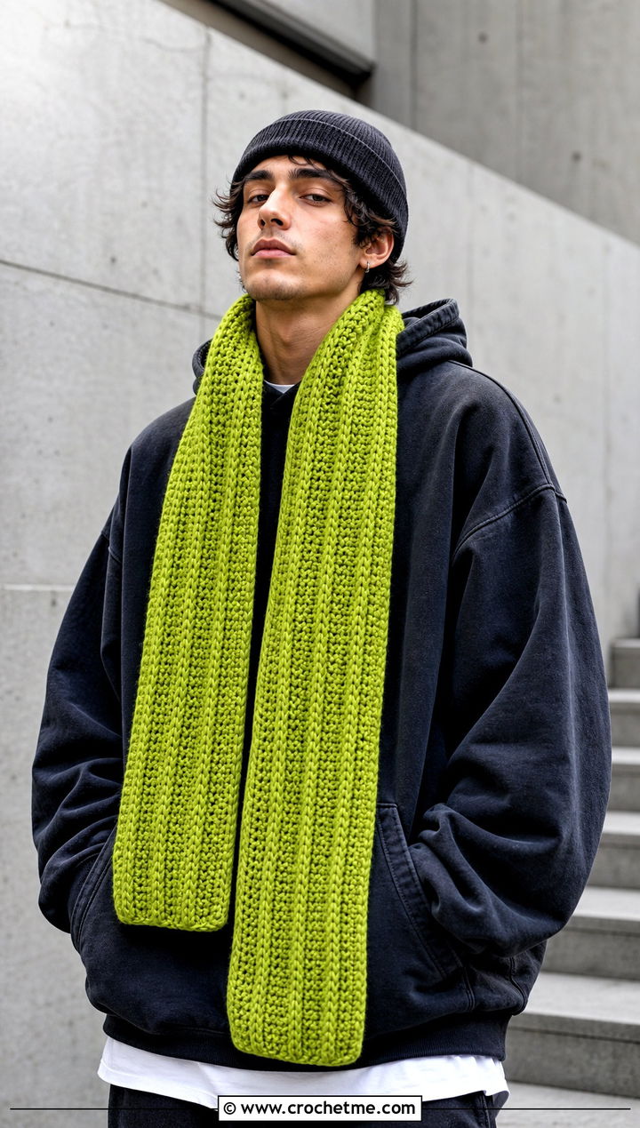 Front Post Crochet Scarf With Oversized Hoodie - 15 crochet stitch for mens scarf outfit ideas