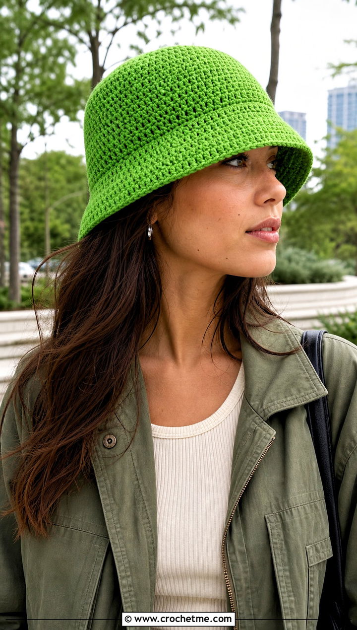 Front Post Double Crochet Bucket Hat With Utility Jacket - 15 Front Post Double Crochet Hat outfit ideas
