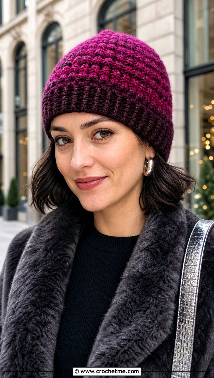 Front Post Double Crochet Two Tone Toque With Faux Fur Coat - 15 Front Post Double Crochet Hat outfit ideas